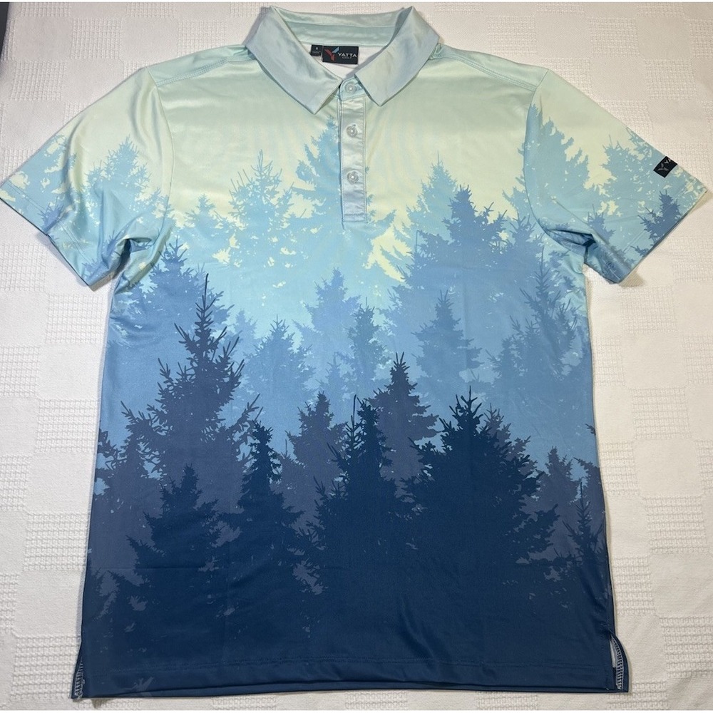 Yatta Golf Polo Shirt Men's Short Sleeve Blue Primal Forest Size Small